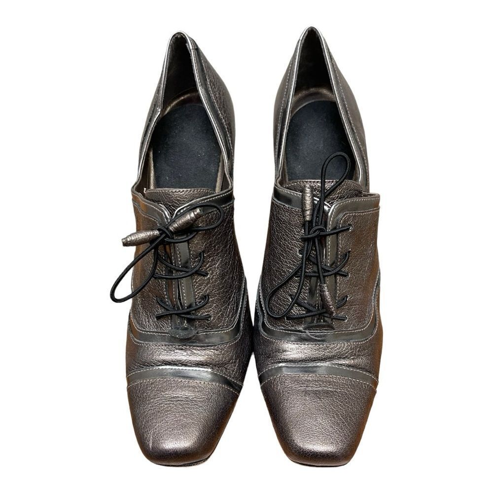 STUART WEITZMAN Made in Spain Pewter Silver Leather Lace Up Ankle Shoes Sz 7.5